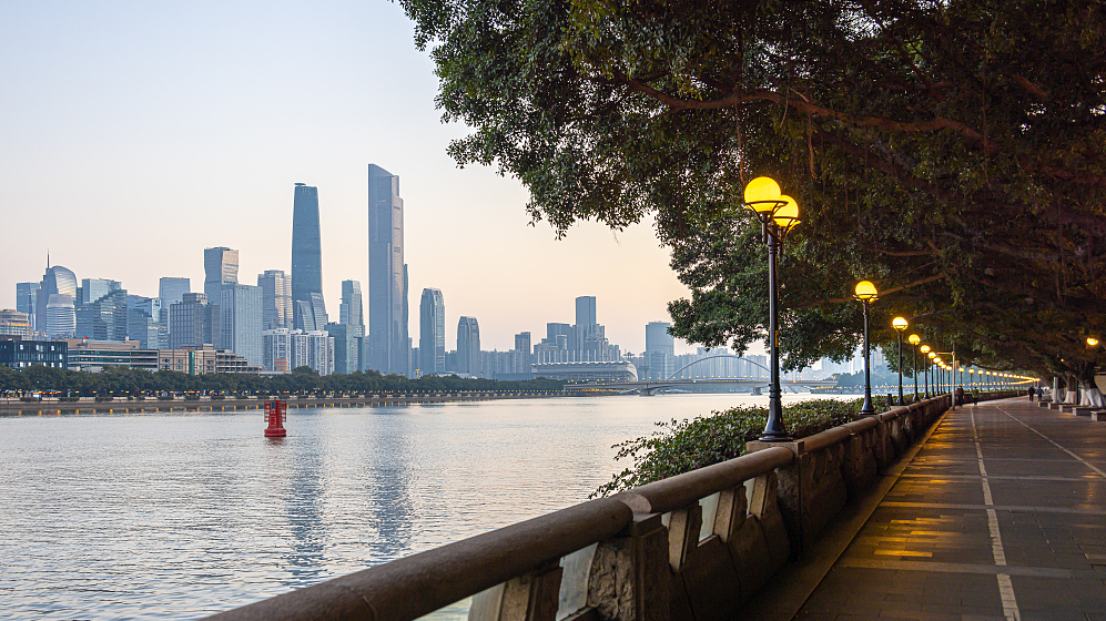 pearl river promenade in guangzhou with skyline view peaceful walking area for dialysis travellers